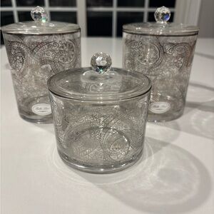 3 Pc. Makeup Glass Organizer Set… Gold Baroque Design…